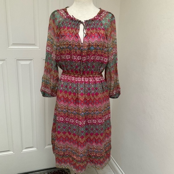 Diane Von Furstenberg 100% Silk Dress Parry Multi-Floral Peasant Smock Size 0 - Picture 5 of 16